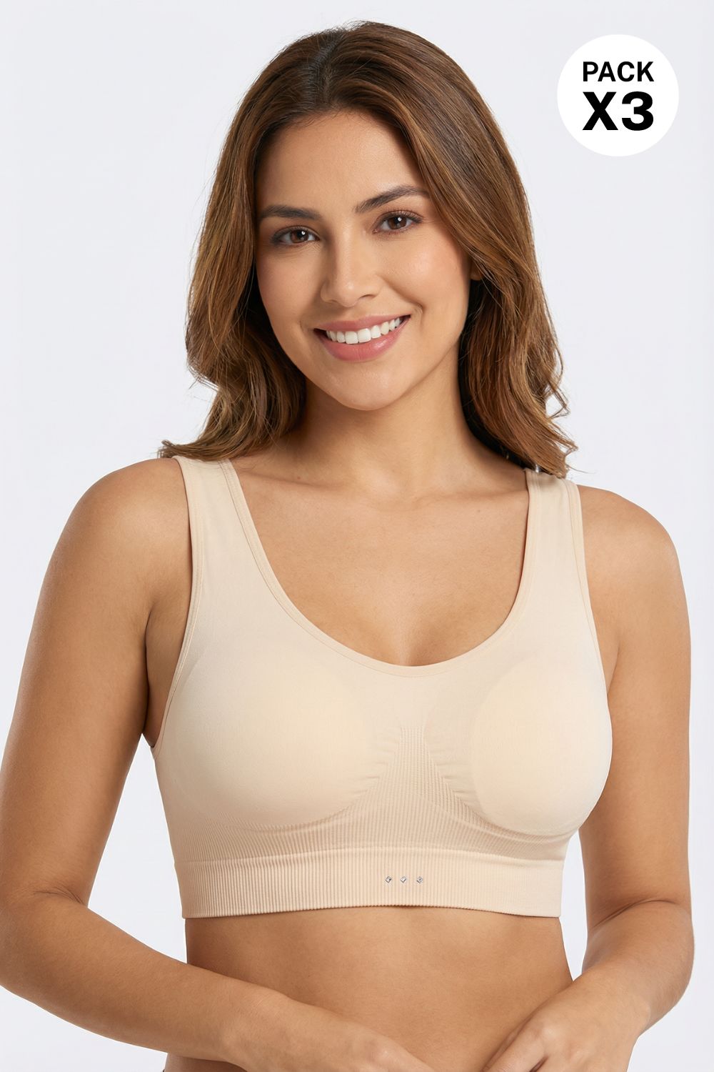 Paquete x3 top sin costuras con cargaderas anchas